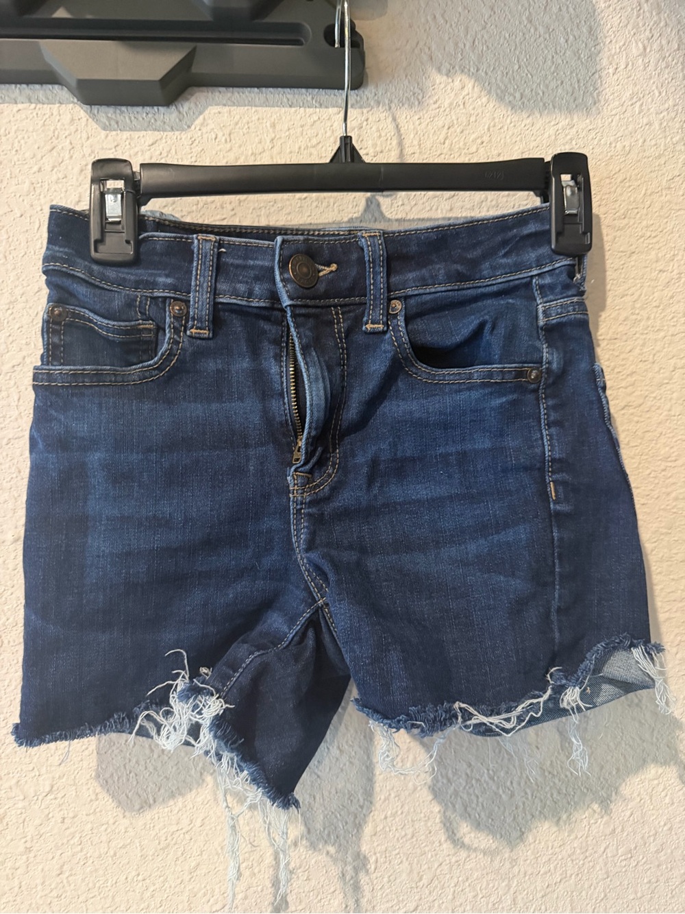 American Eagle Outfitters Dark Blue Frayed Hem Denim Shorts